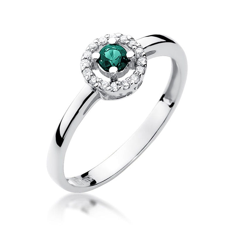 Inel Aur 9K cu Smarald 0.15 ct si Diamante Naturale 0.08 ct