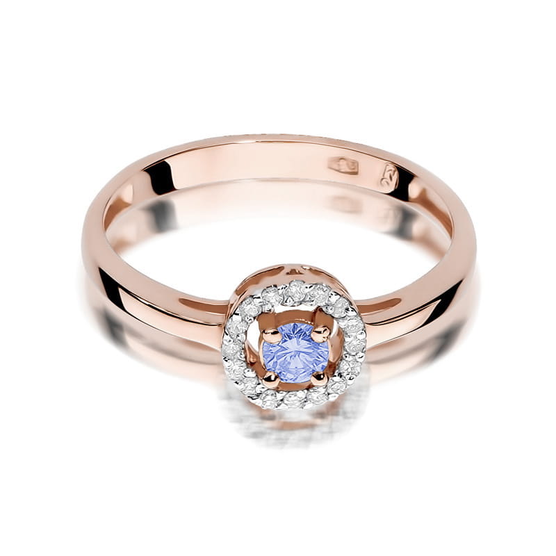 Inel Aur 9K cu Tanzanit 0.15 ct si Diamante Naturale 0.08 ct