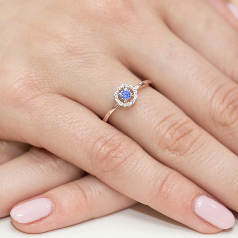 Inel Aur 9K cu Tanzanit 0.15 ct si Diamante Naturale 0.08 ct