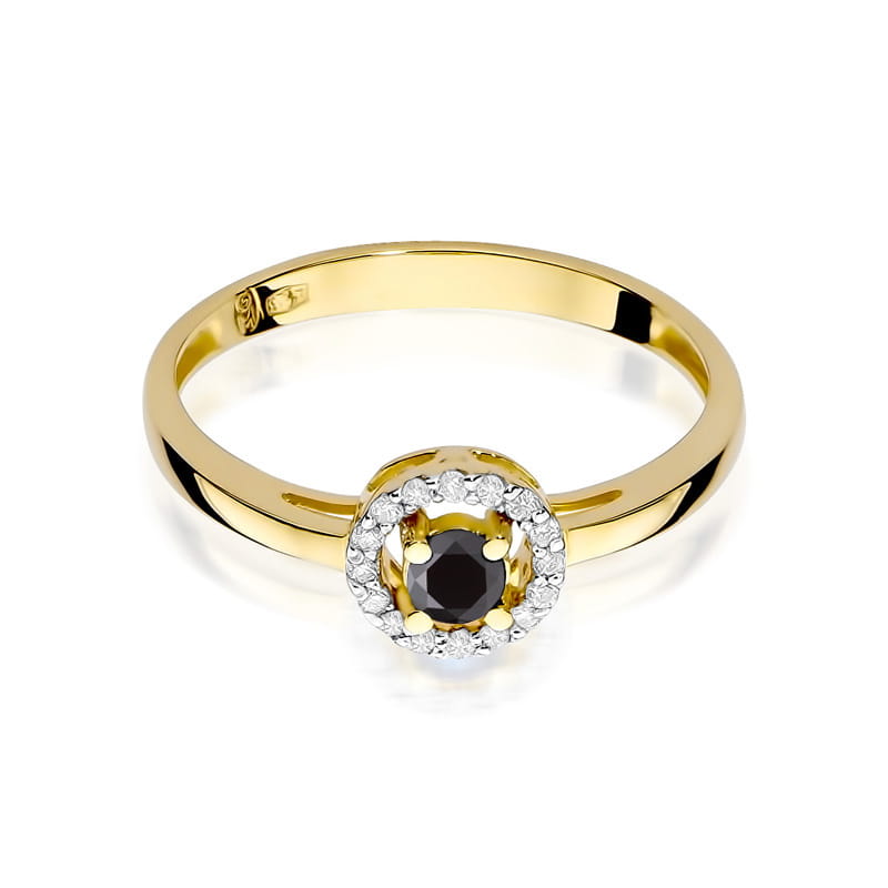 Inel Aur 9K cu Diamante Naturale Albe si Negre 0.20 ct