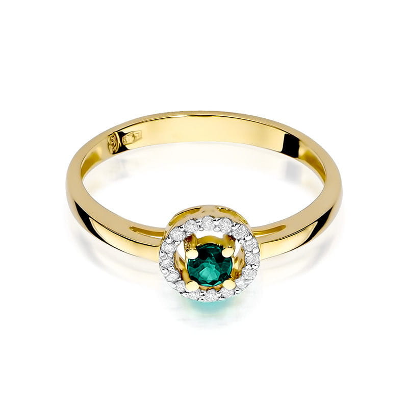 Inel Aur 9K cu Smarald 0.15 ct si Diamante Naturale 0.08 ct