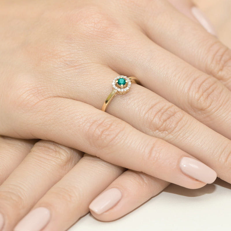 Inel Aur 9K cu Smarald 0.15 ct si Diamante Naturale 0.08 ct