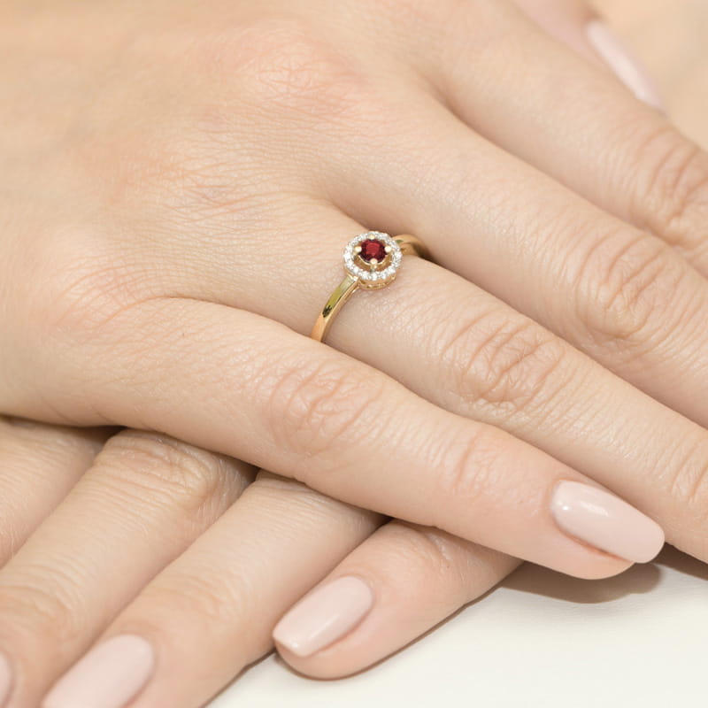 Inel Aur 9K cu Rubin 0.15 ct si Diamante Naturale 0.08 ct