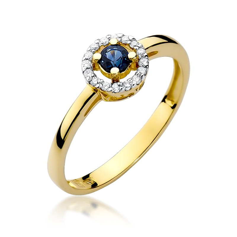 Inel Aur 9K cu Safir 0.15 ct si Diamante Naturale 0.08 ct