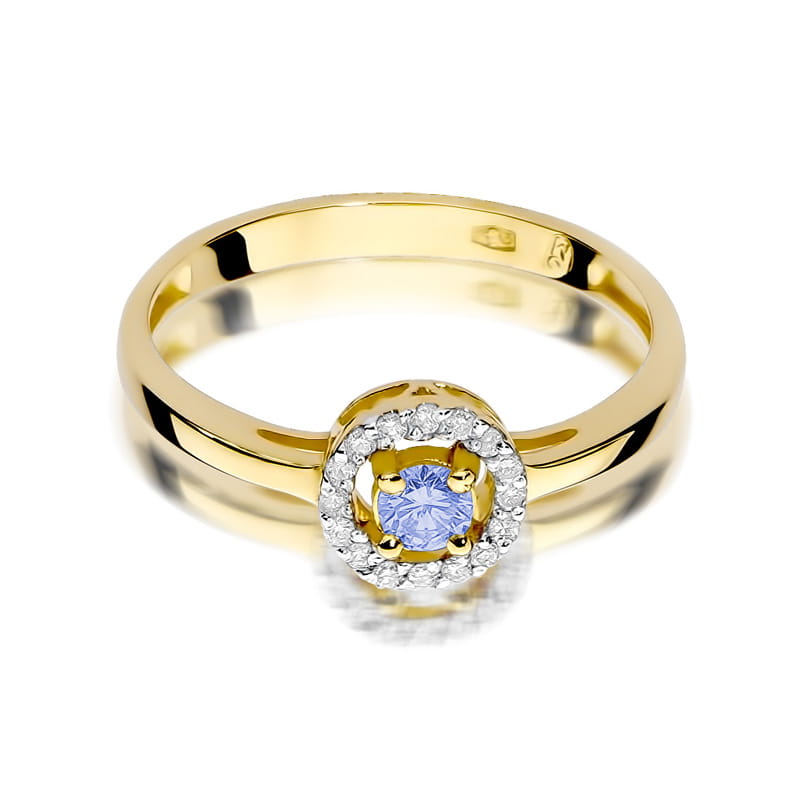 Inel Aur 9K cu Tanzanit 0.15 ct si Diamante Naturale 0.08 ct