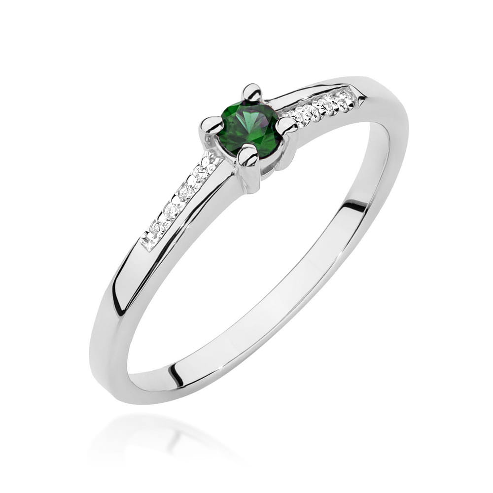 Inel Aur 14K cu Smarald 0.15 ct si Diamante 0.04 ct - Alb