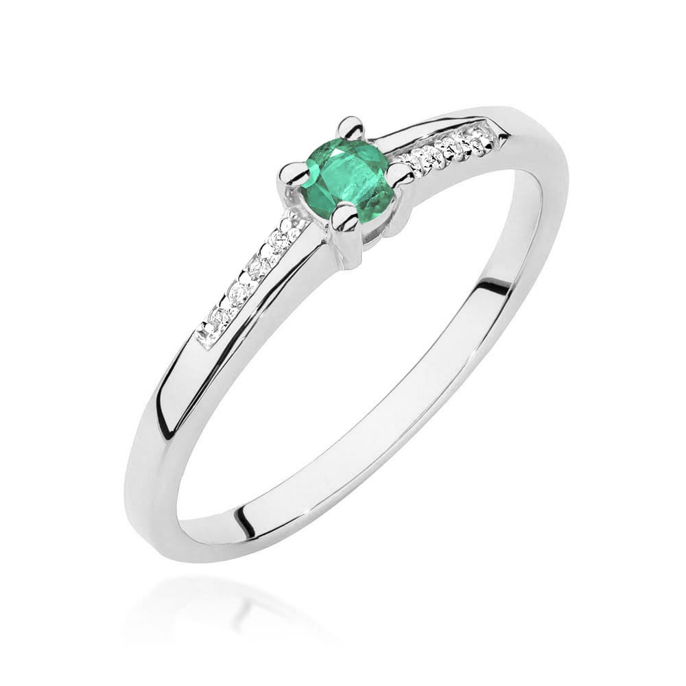 Inel Aur 9K cu Smarald 0.15 ct si Diamante Naturale 0.04 ct