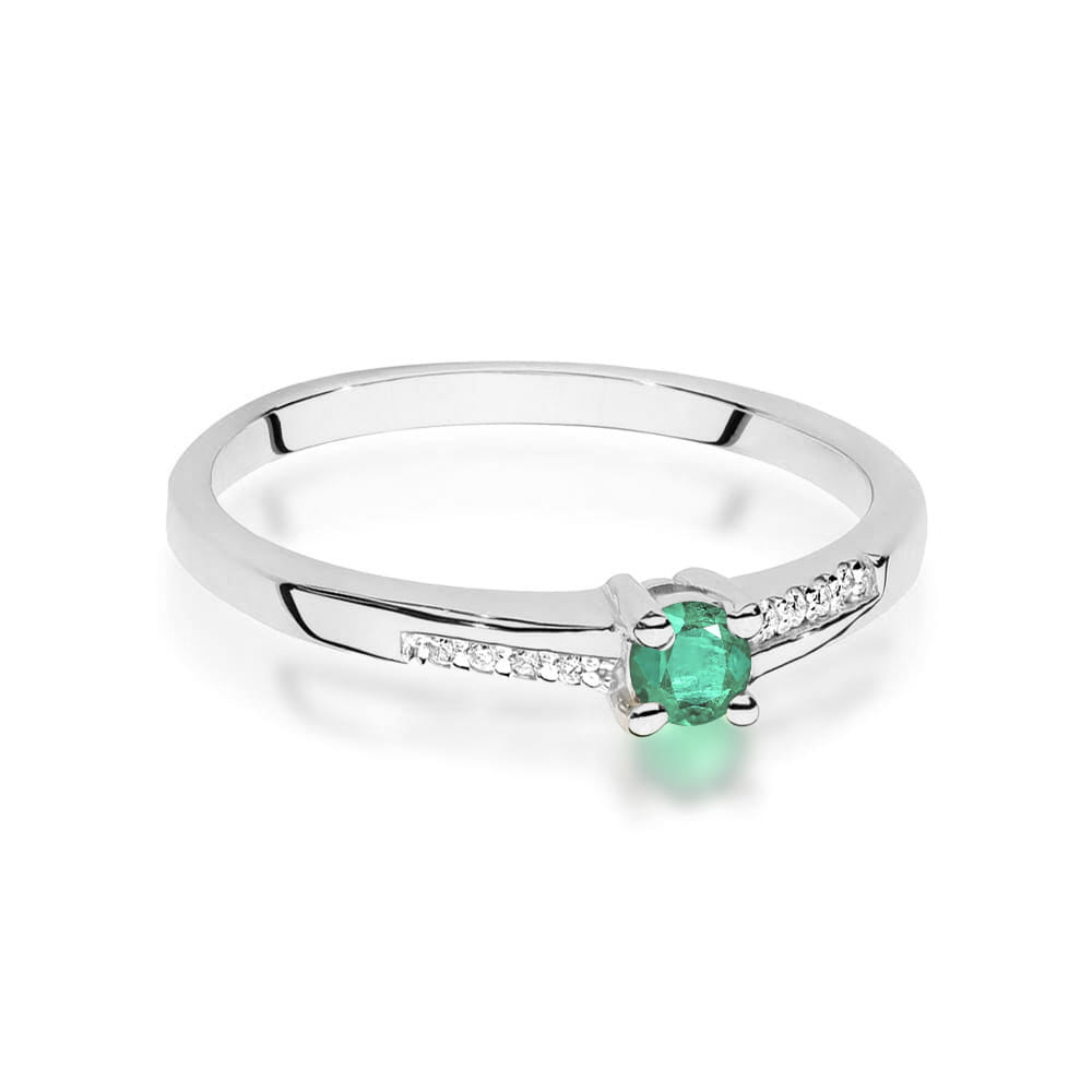Inel Aur 9K cu Smarald 0.15 ct si Diamante Naturale 0.04 ct