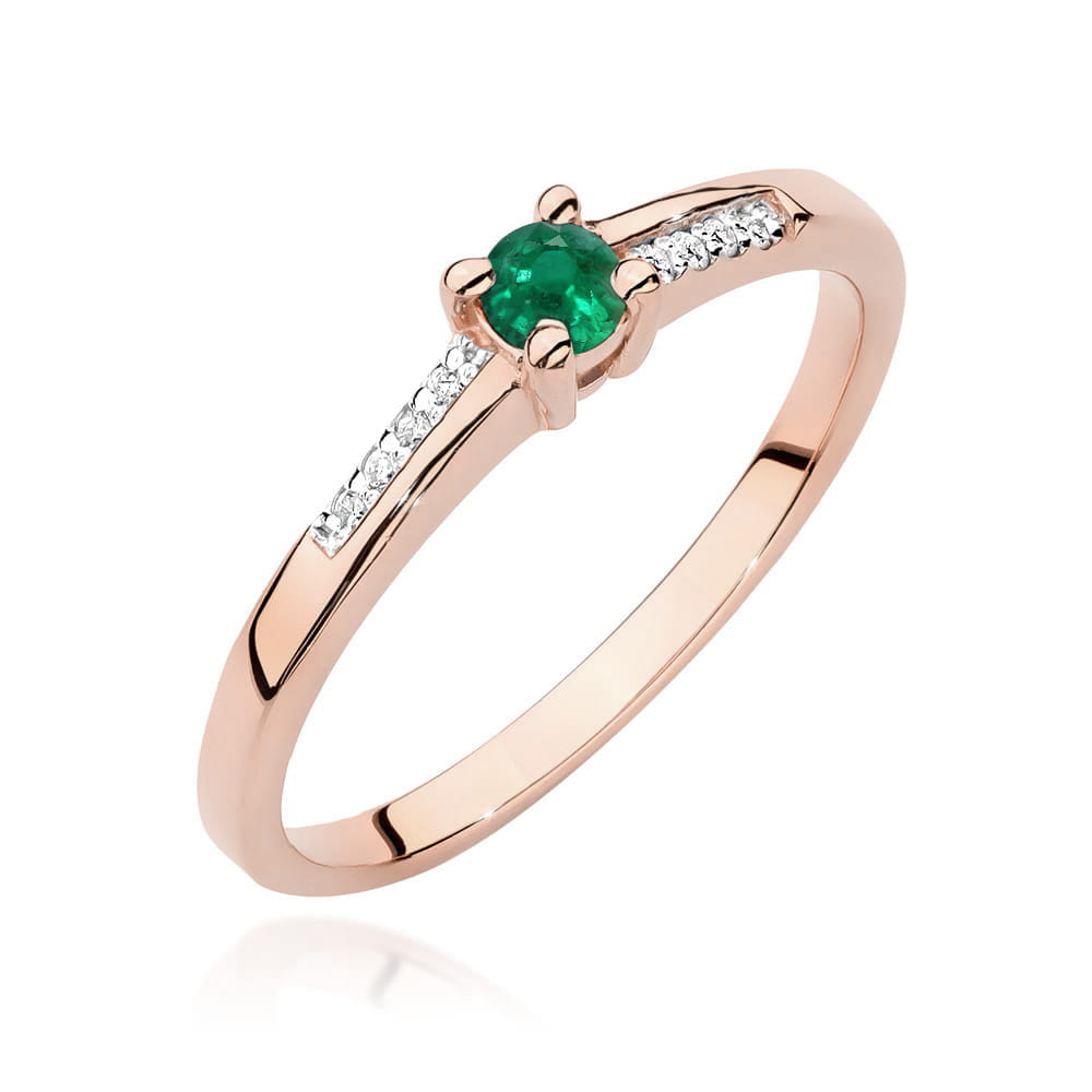 Inel Aur 14K cu Smarald 0.15 ct si Diamante 0.04 ct - Roz