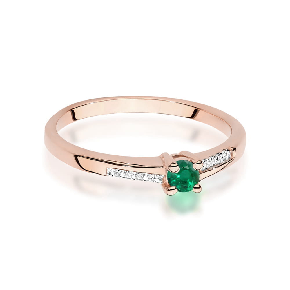 Inel Aur 14K cu Smarald 0.15 ct si Diamante 0.04 ct - Roz