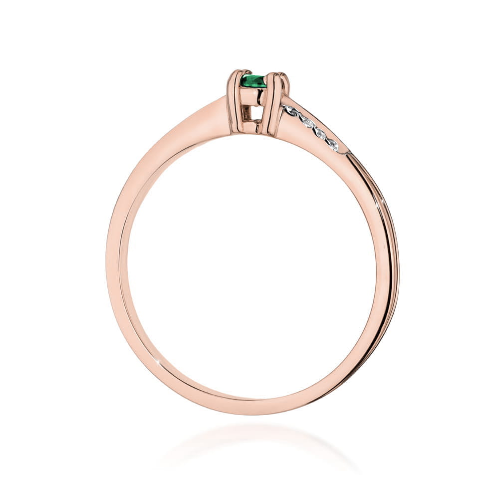 Inel Aur 14K cu Smarald 0.15 ct si Diamante 0.04 ct - Roz