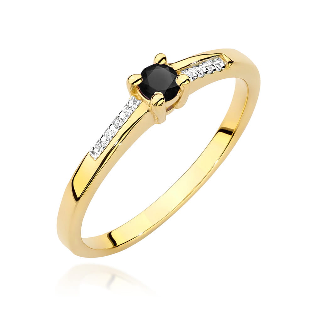 Inel Aur 14K cu Diamant Negru 0.12 ct si Diamante 0.04 ct