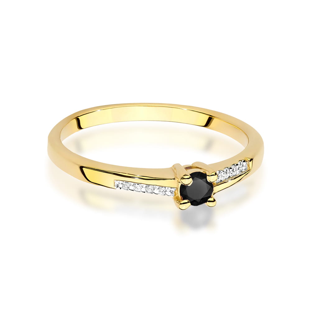 Inel Aur 14K cu Diamant Negru 0.12 ct si Diamante 0.04 ct