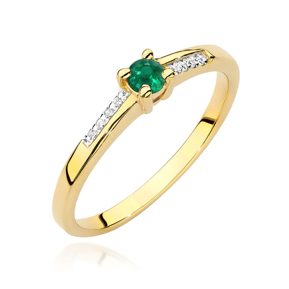 Inel Aur 14K cu Smarald 0.15 ct si Diamante 0.04 ct - Galben