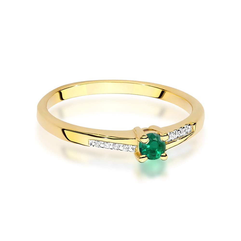 Inel Aur 14K cu Smarald 0.15 ct si Diamante 0.04 ct - Galben