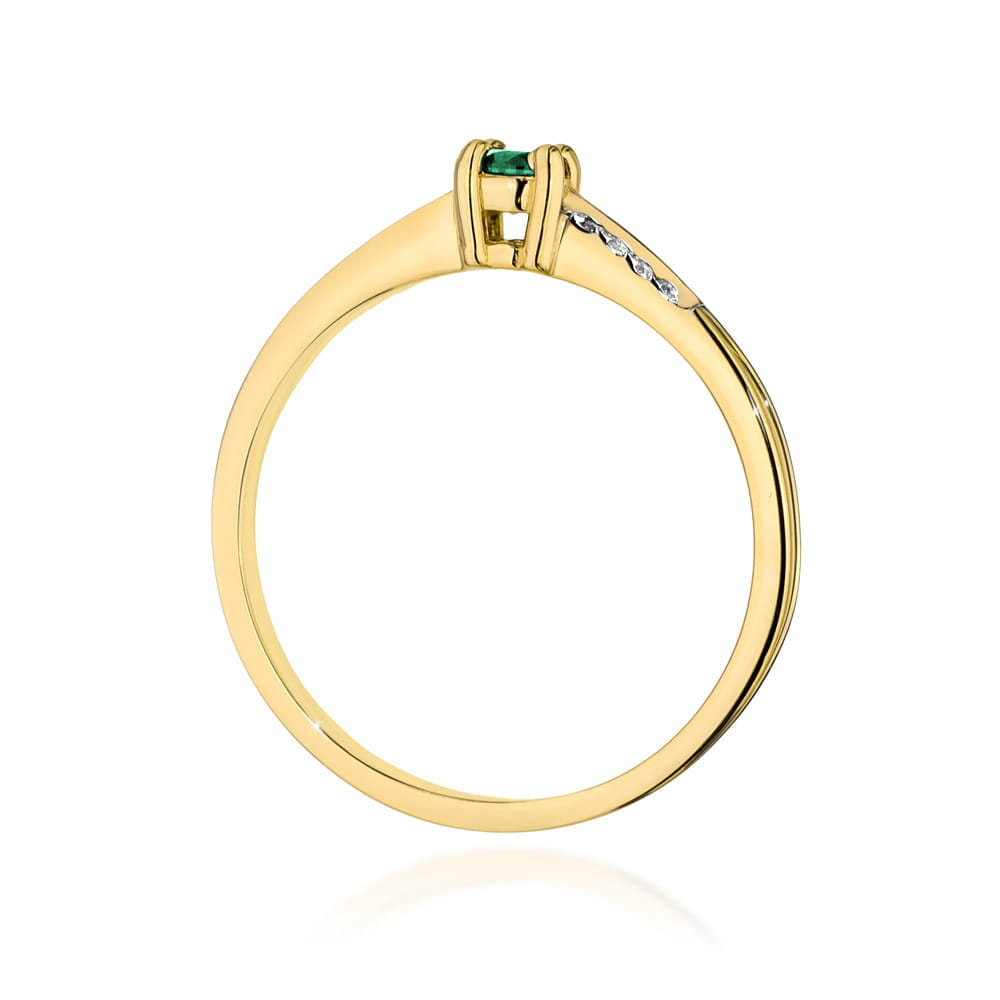 Inel Aur 14K cu Smarald 0.15 ct si Diamante 0.04 ct - Galben
