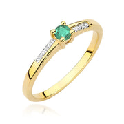 Inel Aur 9K cu Smarald 0.15 ct si Diamante Naturale 0.04 ct