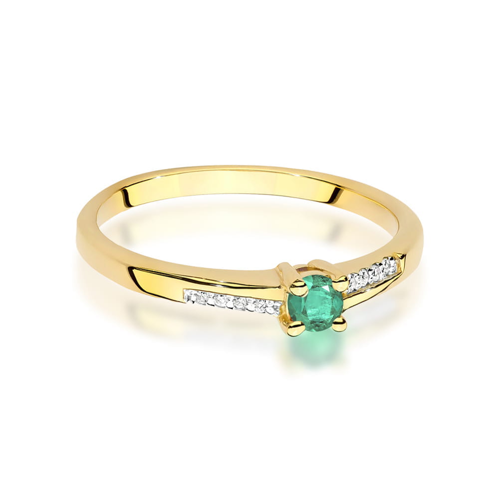 Inel Aur 9K cu Smarald 0.15 ct si Diamante Naturale 0.04 ct