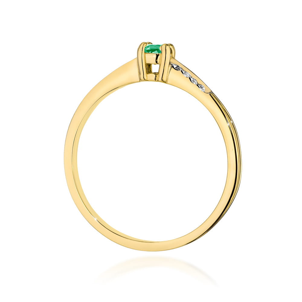 Inel Aur 9K cu Smarald 0.15 ct si Diamante Naturale 0.04 ct