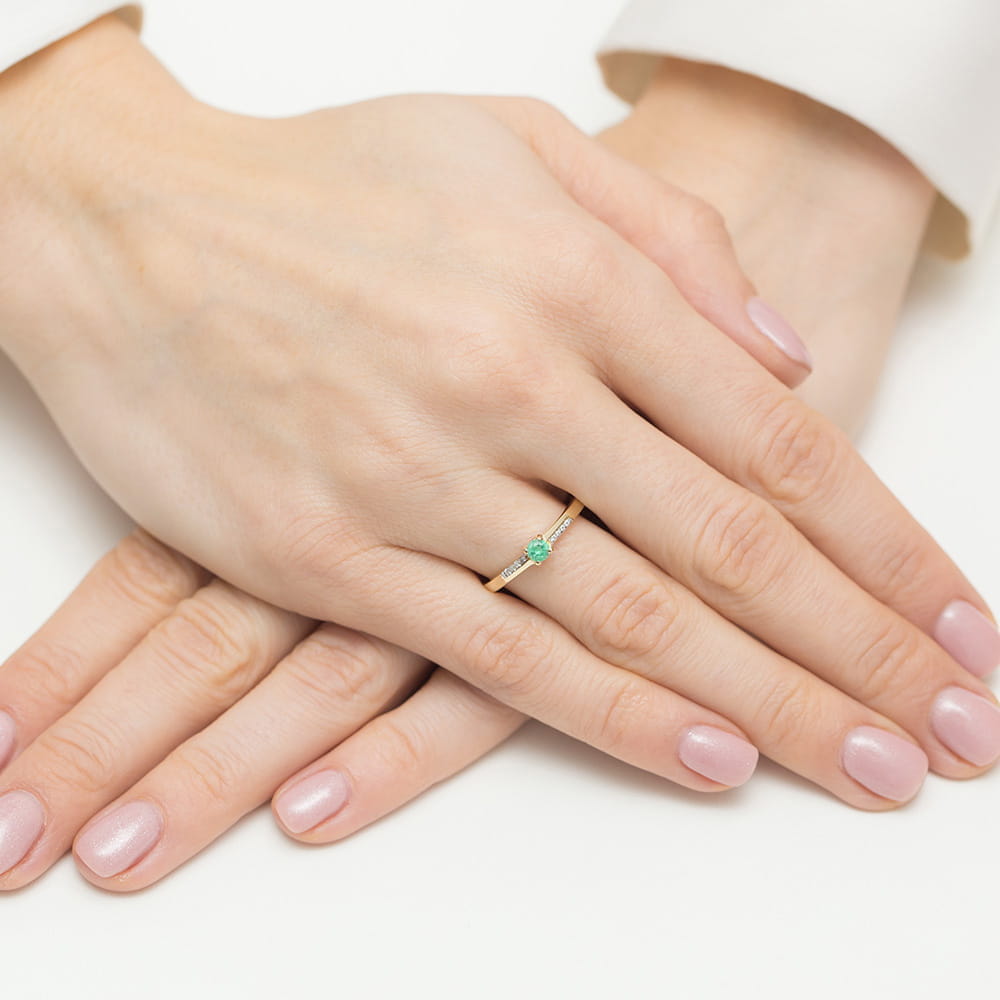 Inel Aur 9K cu Smarald 0.15 ct si Diamante Naturale 0.04 ct