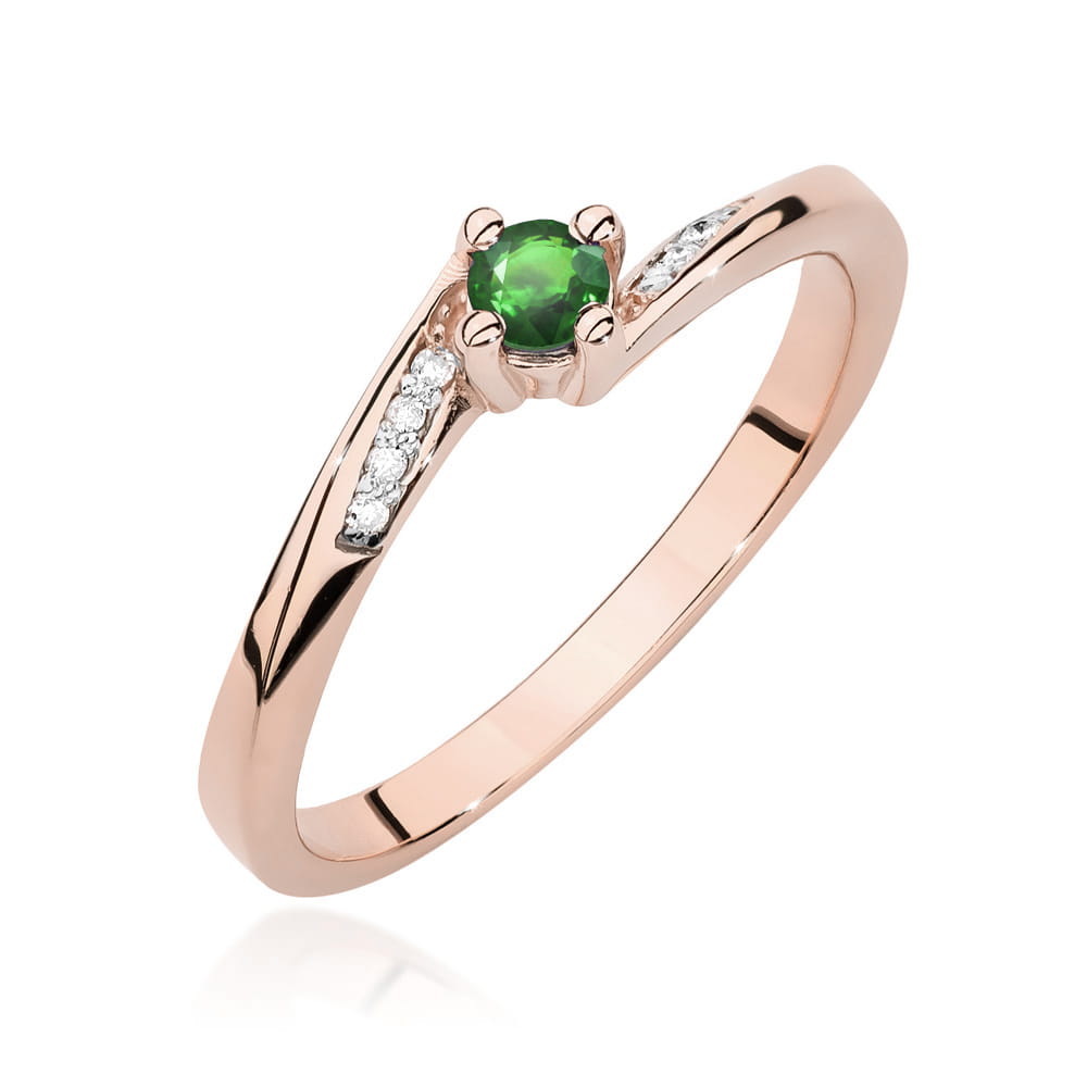 Inel Aur 14K cu Smarald 0.15 ct si Diamante Naturale 0.04 ct
