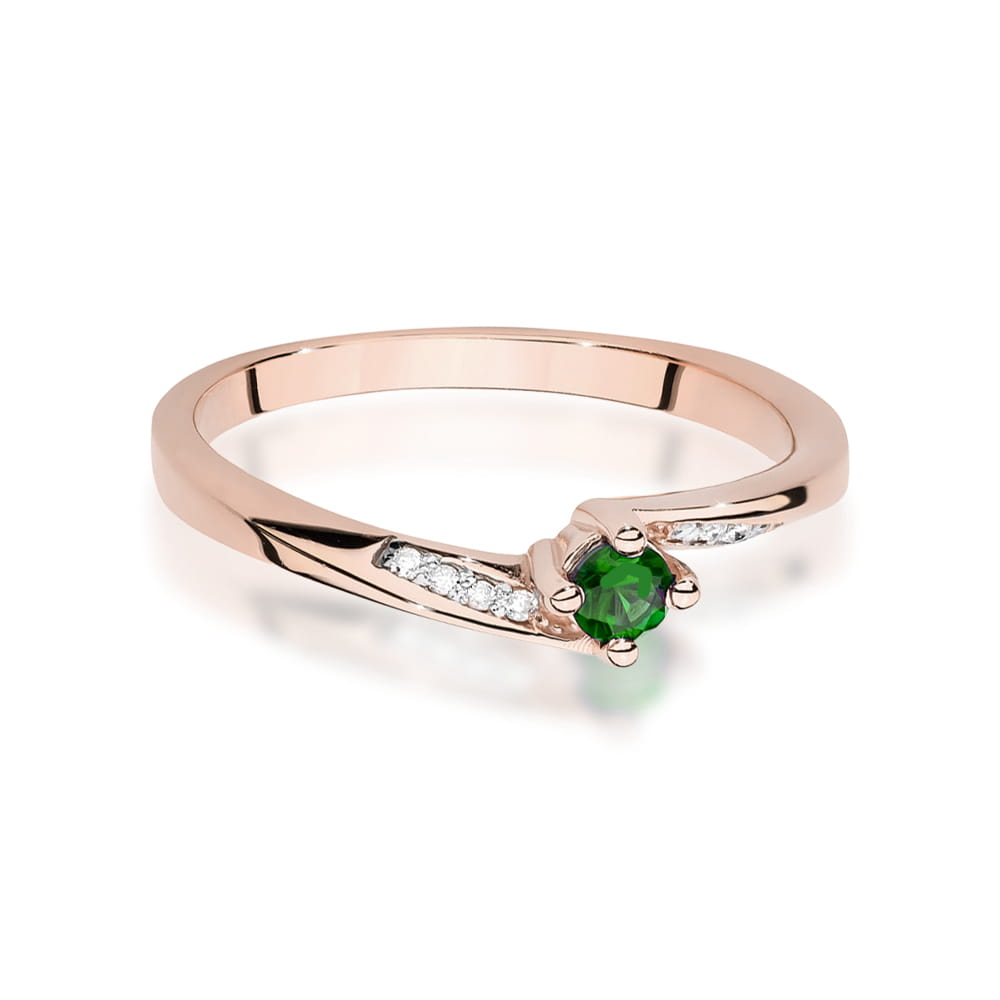 Inel Aur 14K cu Smarald 0.15 ct si Diamante Naturale 0.04 ct