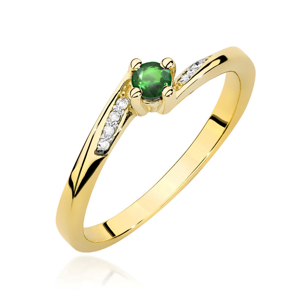 Inel Aur 14K cu Smarald 0.15 ct si Diamante Naturale 0.04 ct