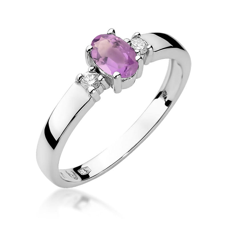 Inel Aur 9K cu Ametist 0.40 ct si Diamante Naturale 0.08 ct