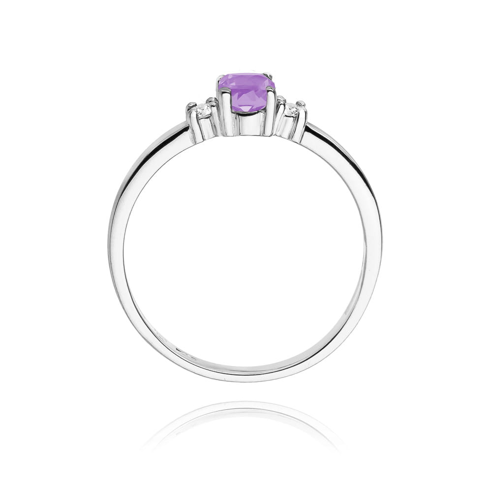 Inel Aur 9K cu Ametist 0.40 ct si Diamante Naturale 0.08 ct