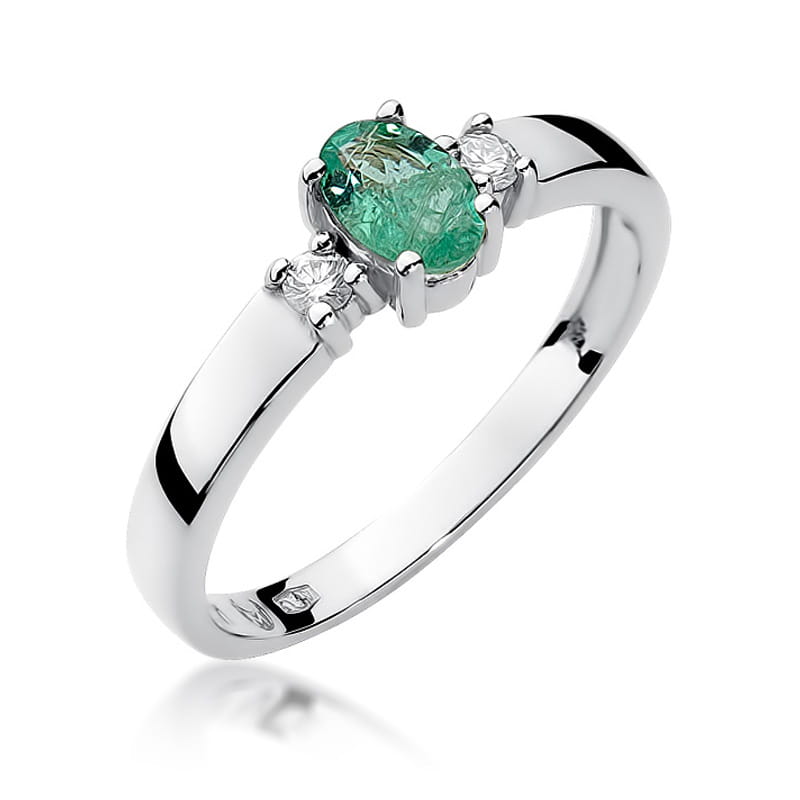 Inel Aur 9K cu Smarald 0.40 ct si Diamante Naturale 0.08 ct