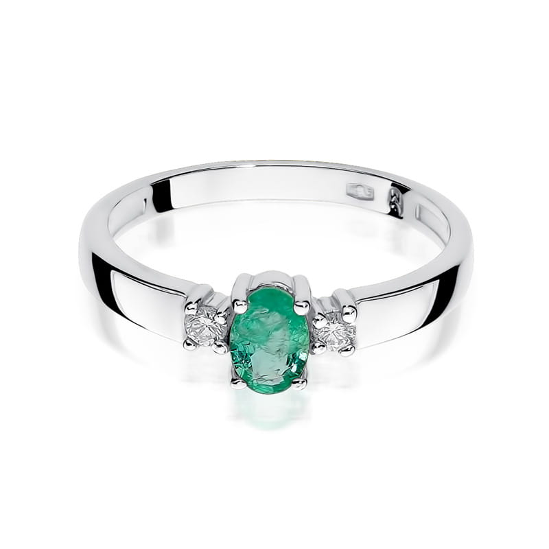Inel Aur 9K cu Smarald 0.40 ct si Diamante Naturale 0.08 ct