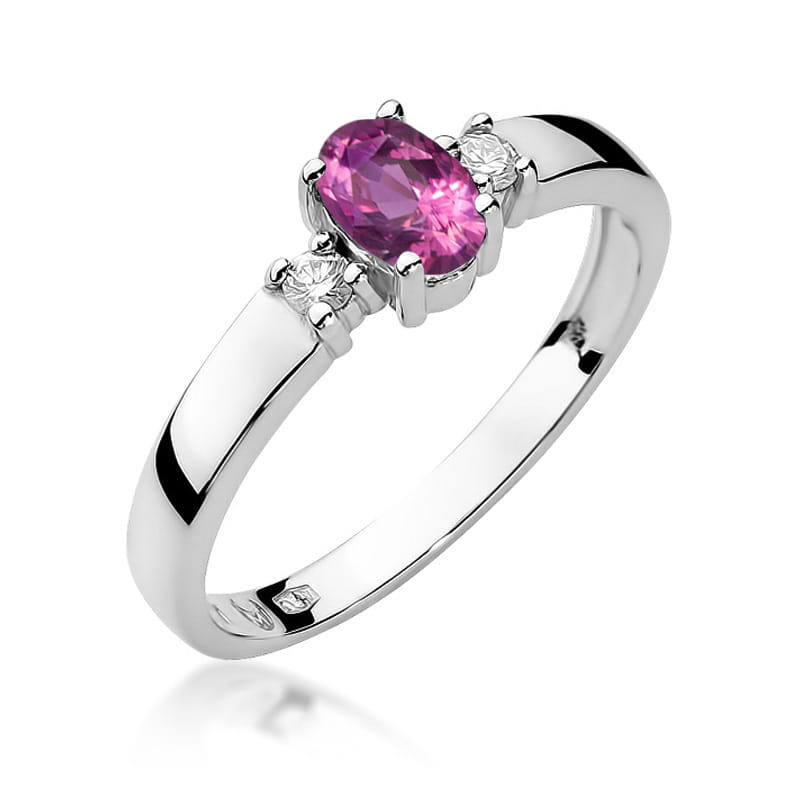 Inel Aur 9K cu Safir Roz 0.45 ct si Diamante Naturale 0.08 ct