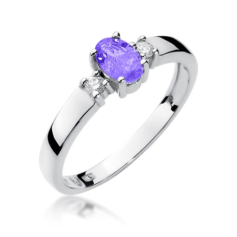 Inel Aur 9K cu Tanzanit 0.40 ct si Diamante Naturale 0.08 ct