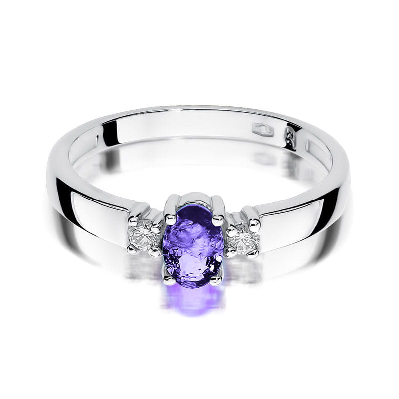 Inel Aur 9K cu Tanzanit 0.40 ct si Diamante Naturale 0.08 ct