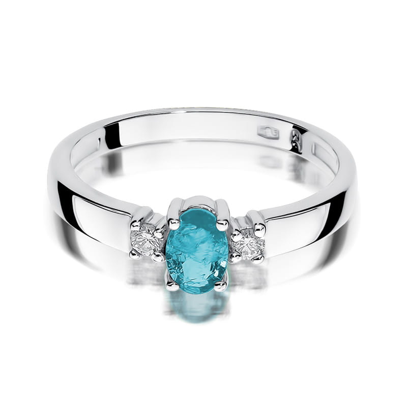 Inel Aur 9K cu Topaz Swiss 0.50 ct si Diamante Naturale 0.08 ct