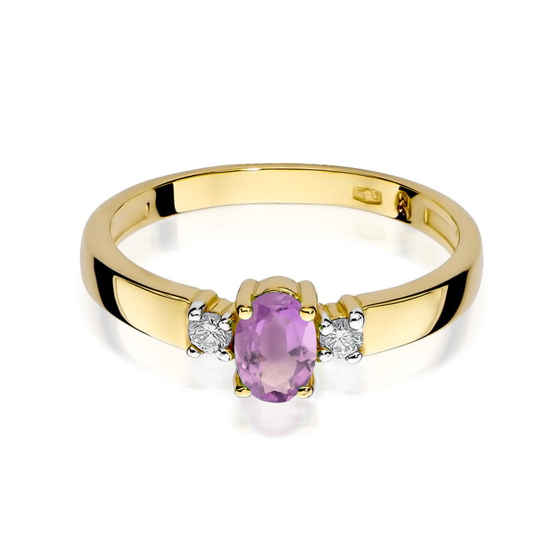 Inel Aur 9K cu Ametist 0.40 ct si Diamante Naturale 0.08 ct