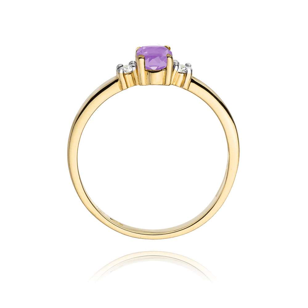 Inel Aur 9K cu Ametist 0.40 ct si Diamante Naturale 0.08 ct