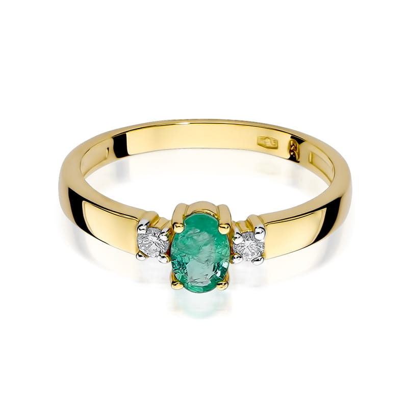 Inel Aur 9K cu Smarald 0.40 ct si Diamante Naturale 0.08 ct