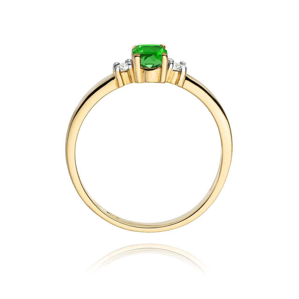 Inel Aur 9K cu Smarald 0.40 ct si Diamante Naturale 0.08 ct