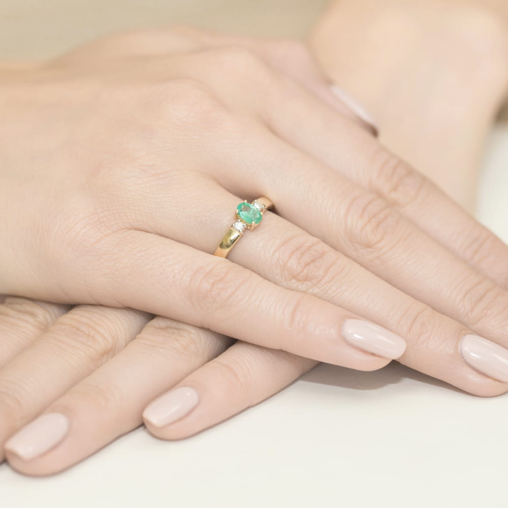 Inel Aur 9K cu Smarald 0.40 ct si Diamante Naturale 0.08 ct