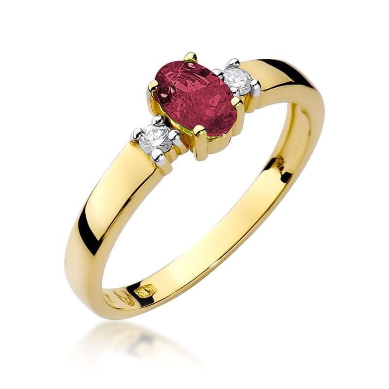 Inel Aur 9K cu Rubin 0.60 ct si Diamante Naturale 0.08 ct