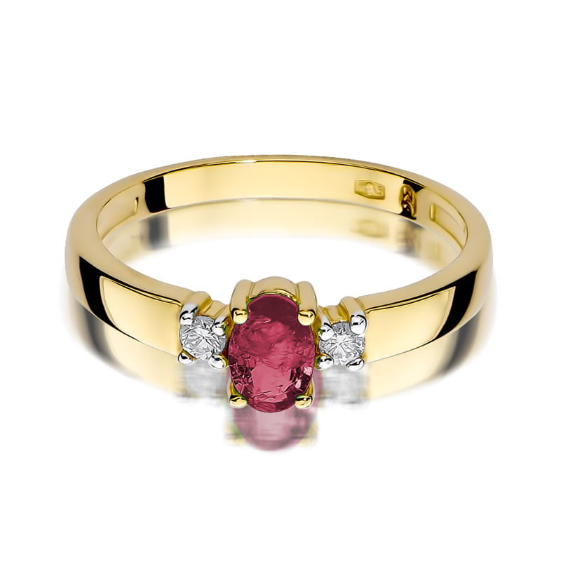Inel Aur 9K cu Rubin 0.60 ct si Diamante Naturale 0.08 ct