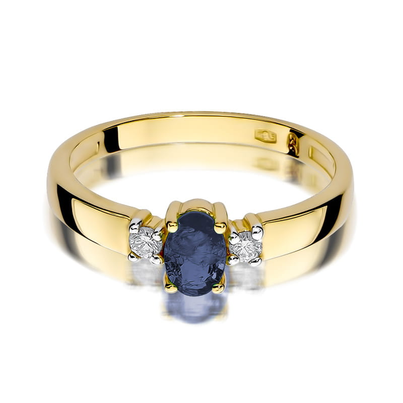 Inel Aur 9K cu Safir 0.70 ct si Diamante Naturale 0.08 ct