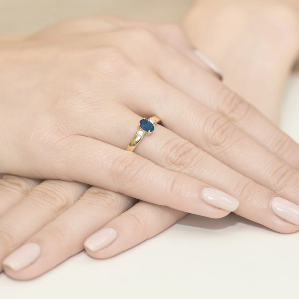 Inel Aur 9K cu Safir 0.70 ct si Diamante Naturale 0.08 ct