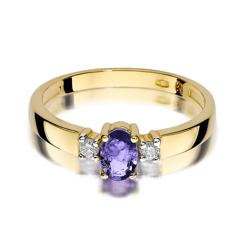 Inel Aur 9K cu Tanzanit 0.40 ct si Diamante Naturale 0.08 ct
