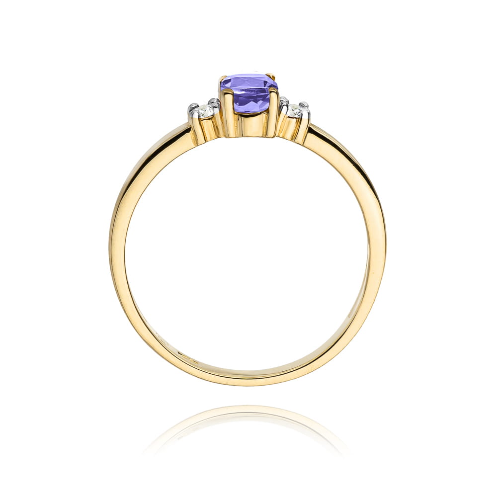 Inel Aur 9K cu Tanzanit 0.40 ct si Diamante Naturale 0.08 ct