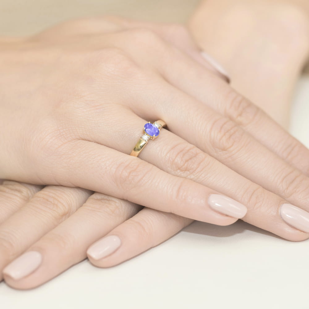 Inel Aur 9K cu Tanzanit 0.40 ct si Diamante Naturale 0.08 ct