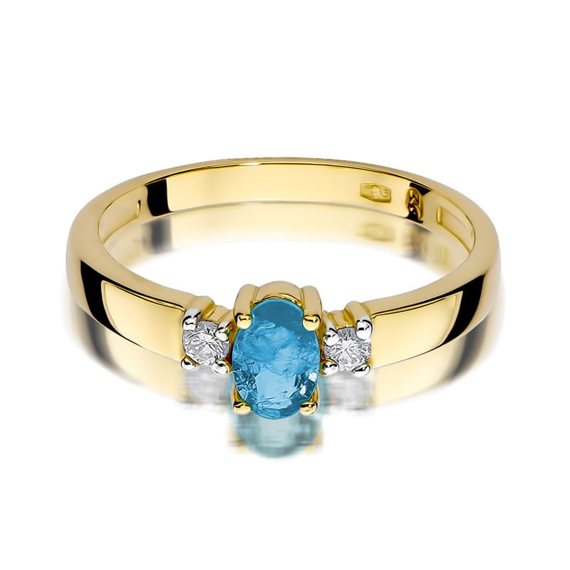Inel Aur 9K cu Topaz Swiss 0.50 ct si Diamante Naturale 0.08 ct