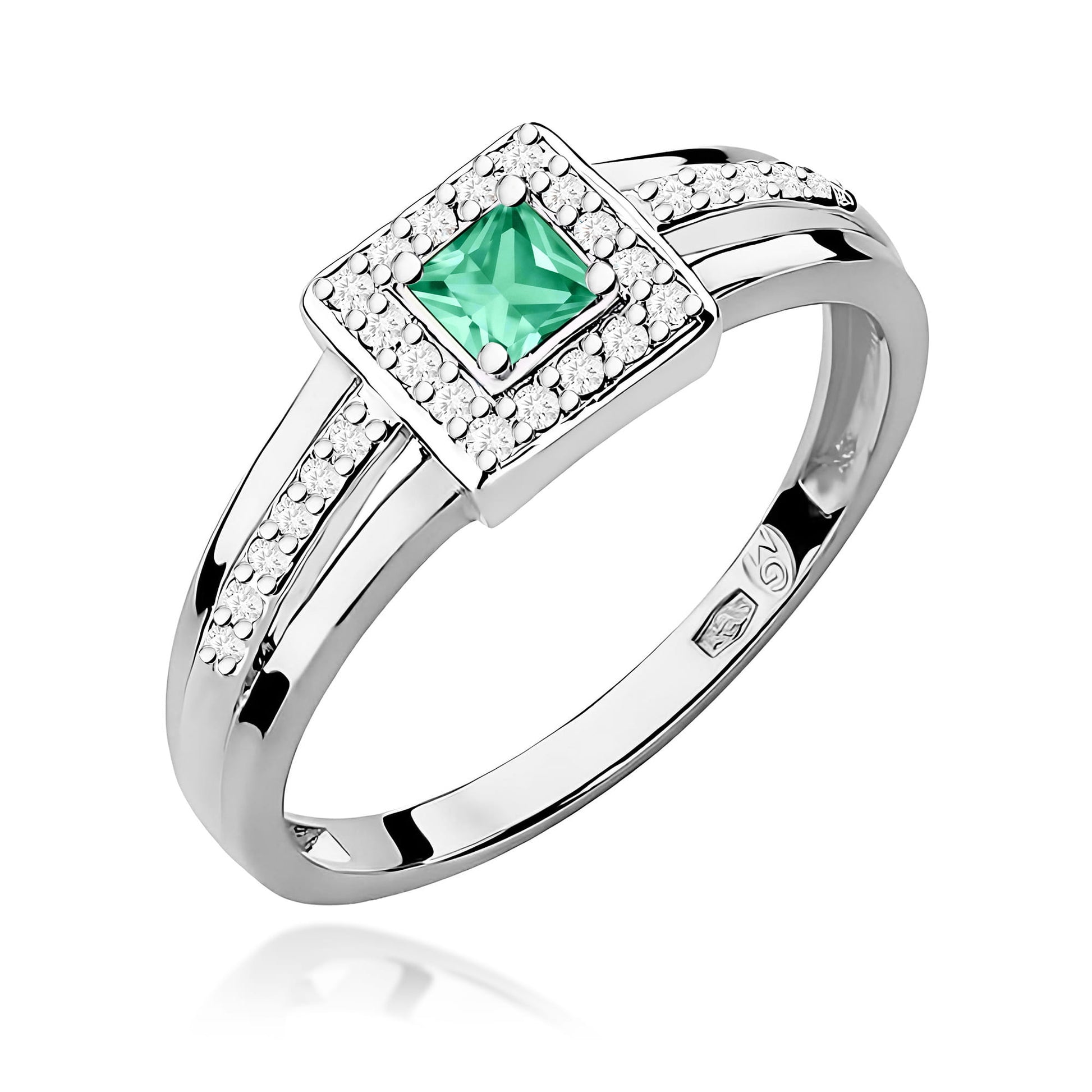 Inel Aur 9K cu Smarald 0.15 ct si Diamante Naturale 0.14 ct