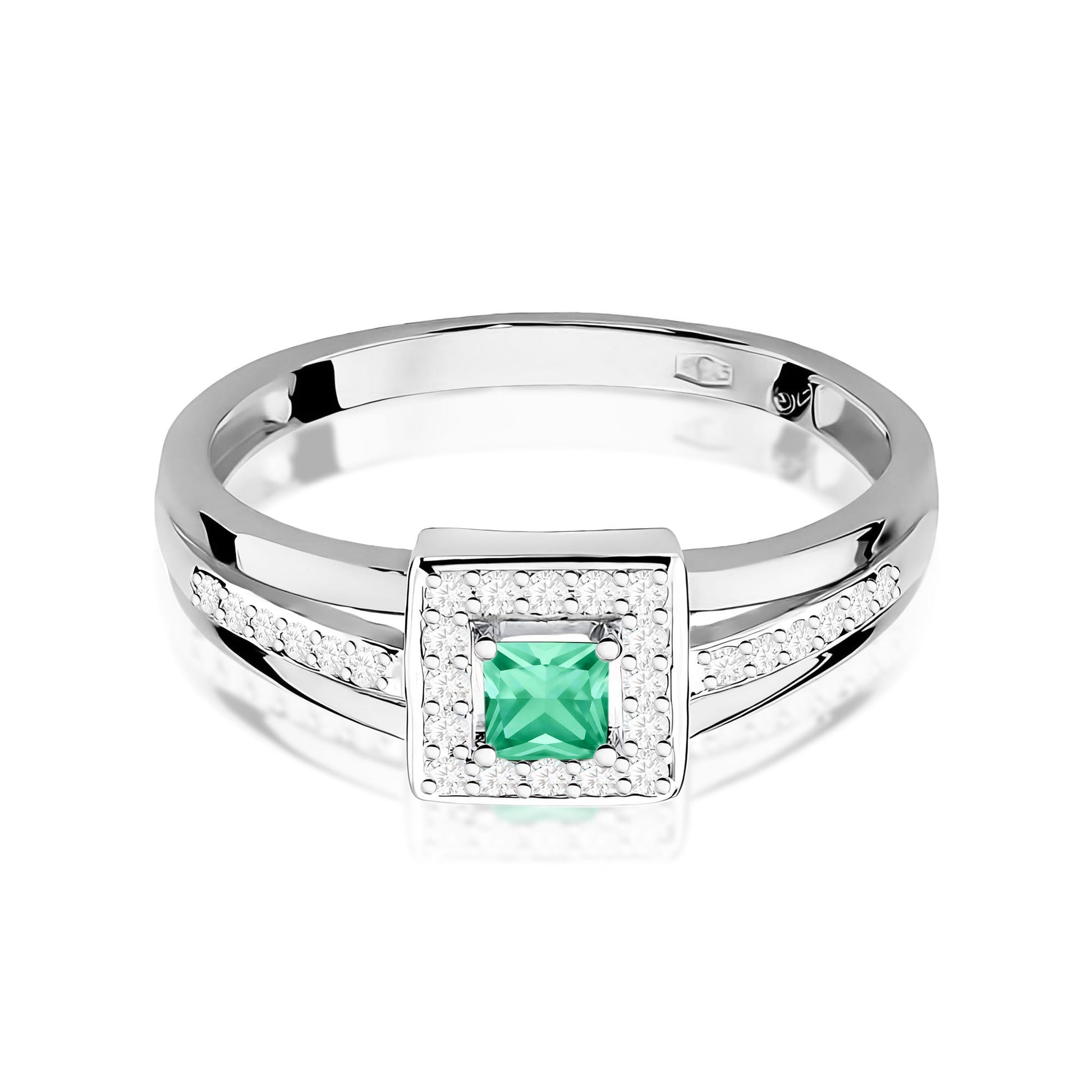 Inel Aur 9K cu Smarald 0.15 ct si Diamante Naturale 0.14 ct